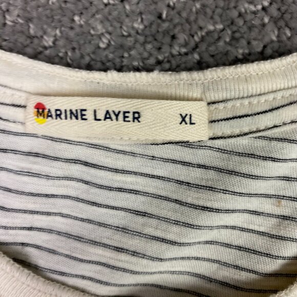 Marine Layer Henley Shirt Men's XL Ivory Black Stripe Long Sleeve - Picture 3 of 10